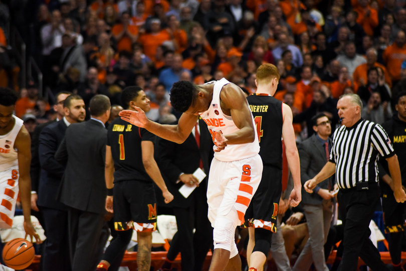 Battle celebrates after a timeout.