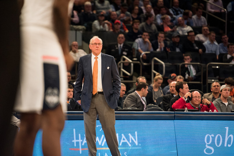 SU head coach Jim Boeheim watches from afar.