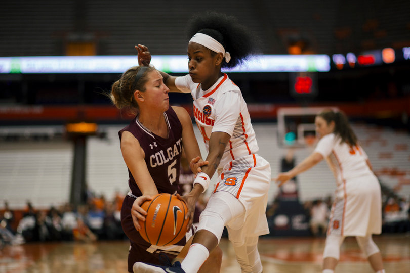 Jasmine Nwajei stuff a Raider pass attempt.