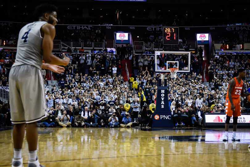 The Hoyas student section that had been so raucous early was silenced late in the game by SU's comeback.