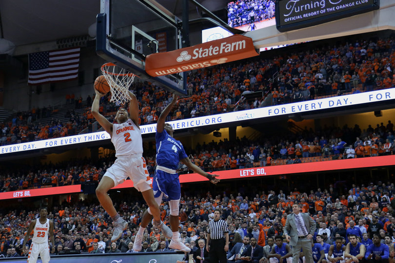 Matthew Moyer had multiple dunks as part of his 12-point outing.