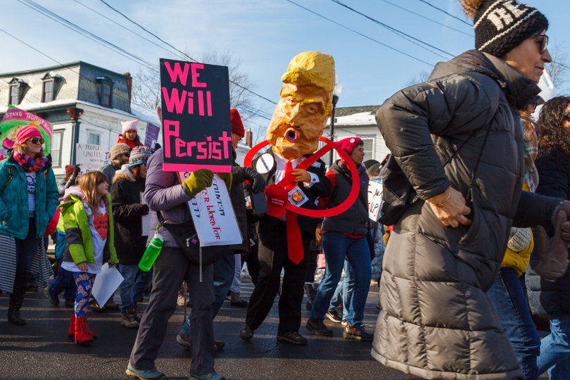 Several protesters at the march mocked President Donald Trump's election. 