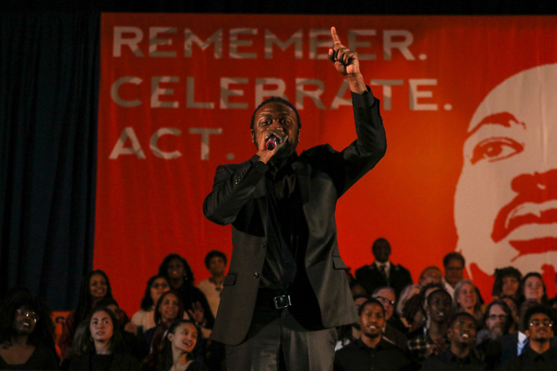A singer from the Black Celestial Choral Ensemble of Syracuse University took the stage during the celebration. 