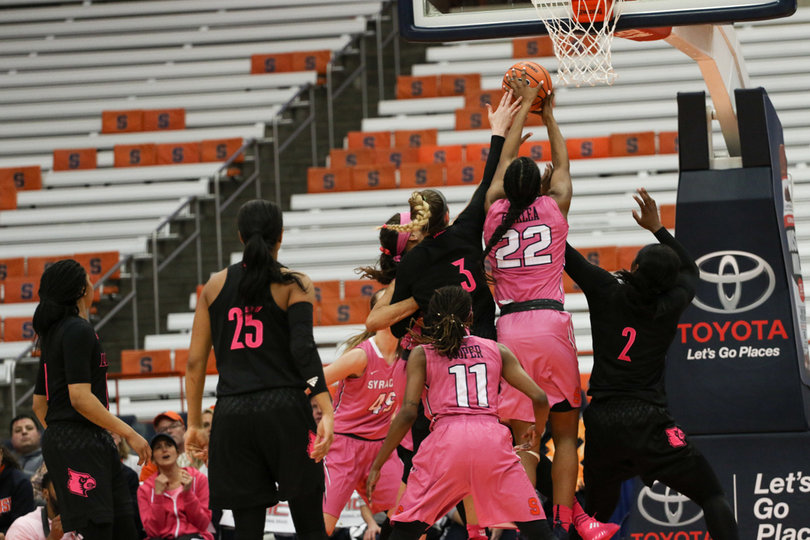 Syracuse was out-rebounded by Louisville 38 to 27.