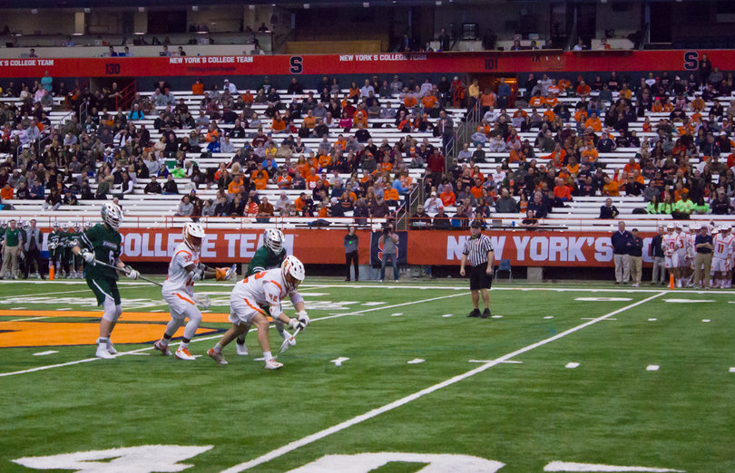 Danny Varello (right) was lights out at the faceoff X in his first game as Ben Williams' successor.