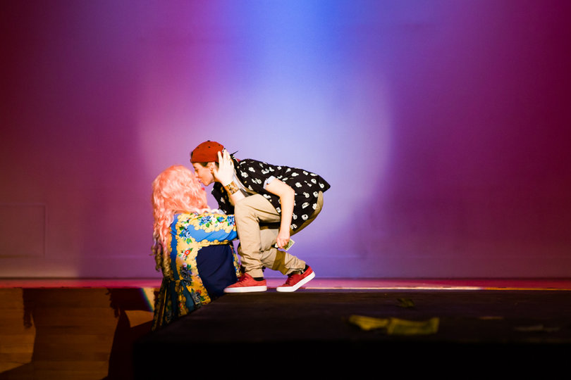 Lizanga, another judge, came up to the stage to tip him, and Otto Body thanked her with a kiss. 