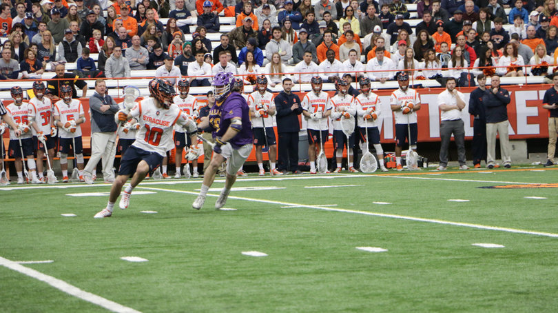 Freshman Brendan Curry tried to use his speed along the edges of Albany's defense. 