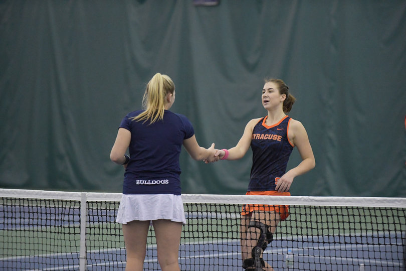 Anna Shkudun won her match at third singles in straight sets. 