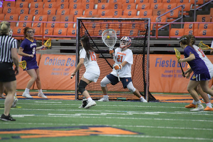 Asa Goldstock made five saves in the game. 