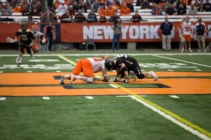 Seth DeLisle spelled Varello at the faceoff X at times on Saturday.
