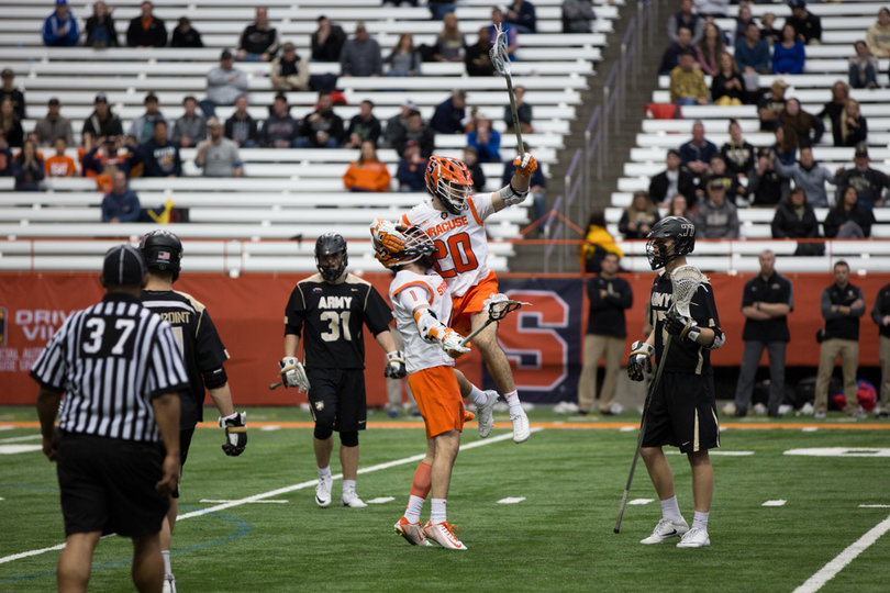 Lipka and Voigt celebrate a goal. 