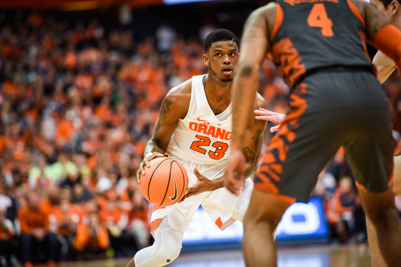 Howard looks to either pass or rise up and shoot. He was 4-for-14 from the field and 2-of-5 from deep.