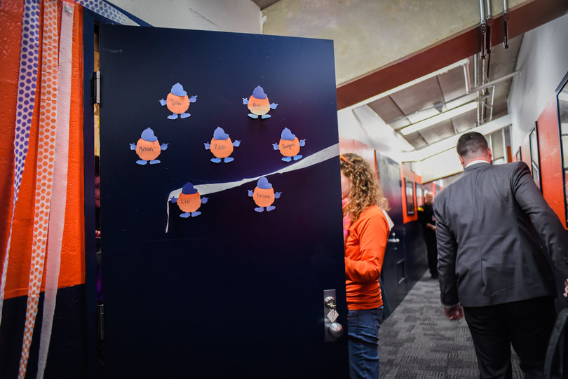 The names of those who served as Otto were displayed outside of a dressing room, after being revealed at the last regular season home game. In December 1995, Otto the Orange was officially named Syracuse Unversity's mascot.
