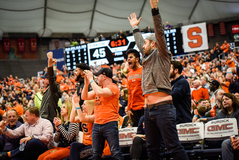 Fans react to Chukwu's block, when the game was tied at 45.