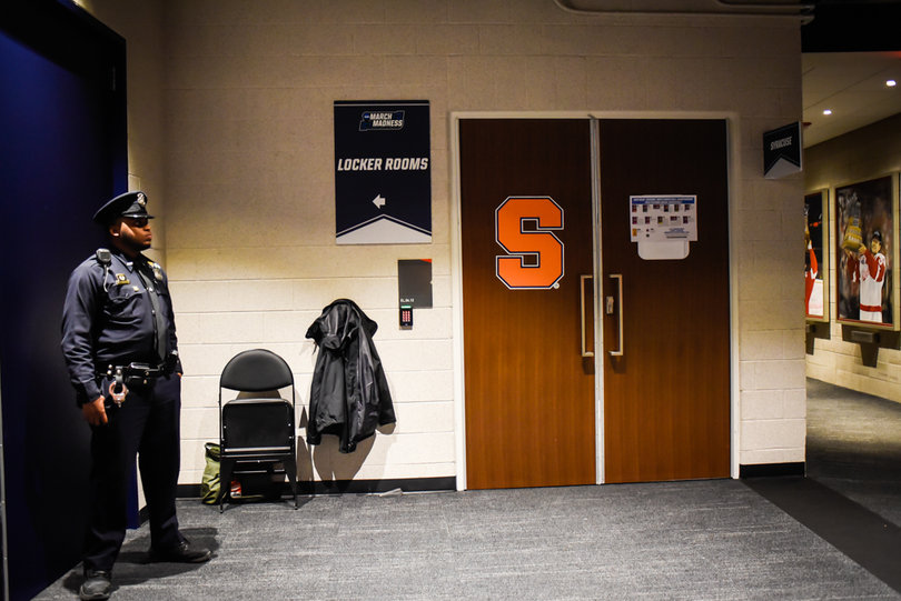 Syracuse's locker room inside the arena. The Orange earned a date with MSU after beating Arizona State and TCU earlier in the week.