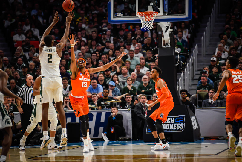 MSU's Jaren Jackson Jr. tries a jumper. He scored just two points in the game. "All over the world, people are going through way worse than we are right now," he said after the game.
