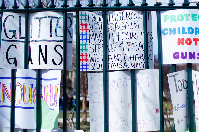Many of the signs were written in support of high schools.