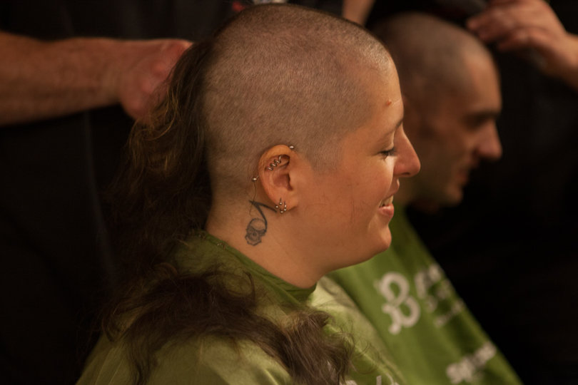Christine Gonzalez gets her head shaved for the first time.