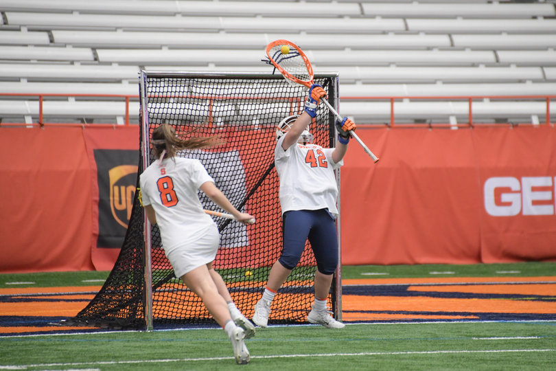 Syracuse backup goalie Hannah Van Middelem made one save in the second half.