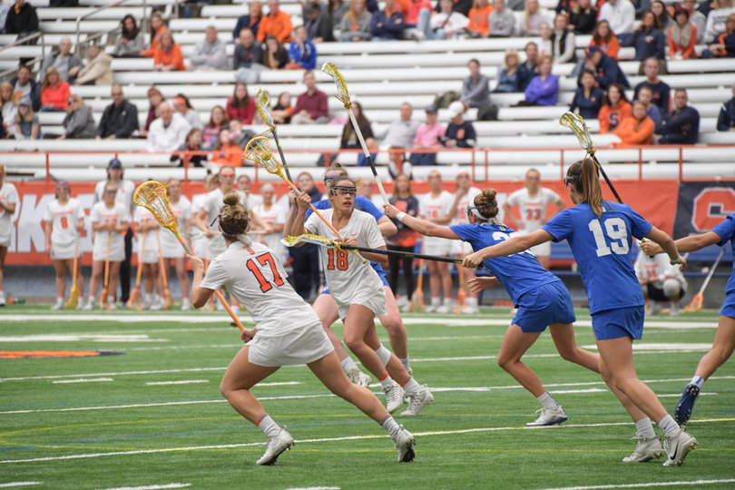 Duke pressured Syracuse high up the field all game, leading to 17 SU turnovers.