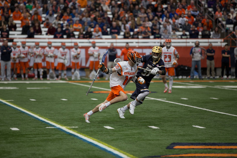 Brendan Curry recently moved up to the first line of Syracuse's midfield. The line combined for five points against Notre Dame. 