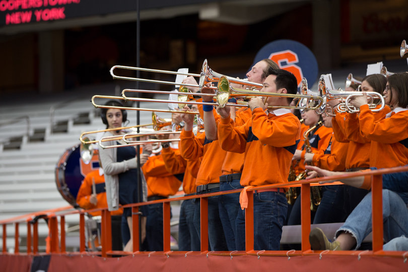 The Syracuse band plays for the nearly 6,000 fans in attendance. 