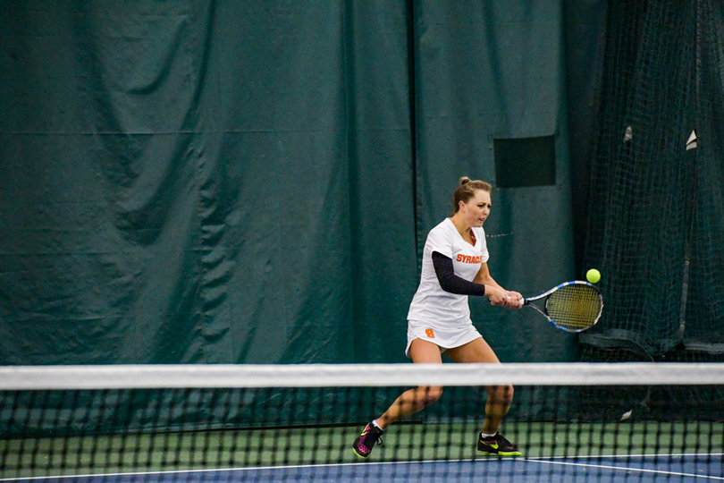 Knutson pulled off a big win at first singles to clinch the upset for SU.