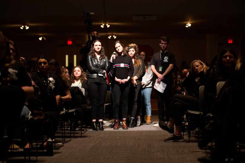Students lined up to ask questions during the Q&A portion of the event.