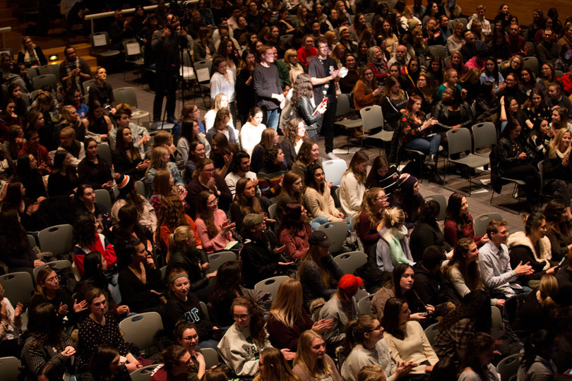 Goldstein Auditorium in Schine Student Center was filled for the event.