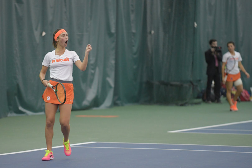 Tritou didn't finish her doubles match while partnered with Dina Hegab because the Orange took the point quickly.