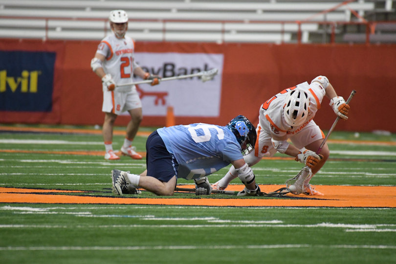 Danny Varello, SU's faceoff specialist, went 16 of 27 at the faceoff X. 