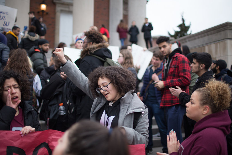 The march ended at Hendricks Chapel, where student protesters attended Wednesday's second forum on the Theta Tau videos and suspension.