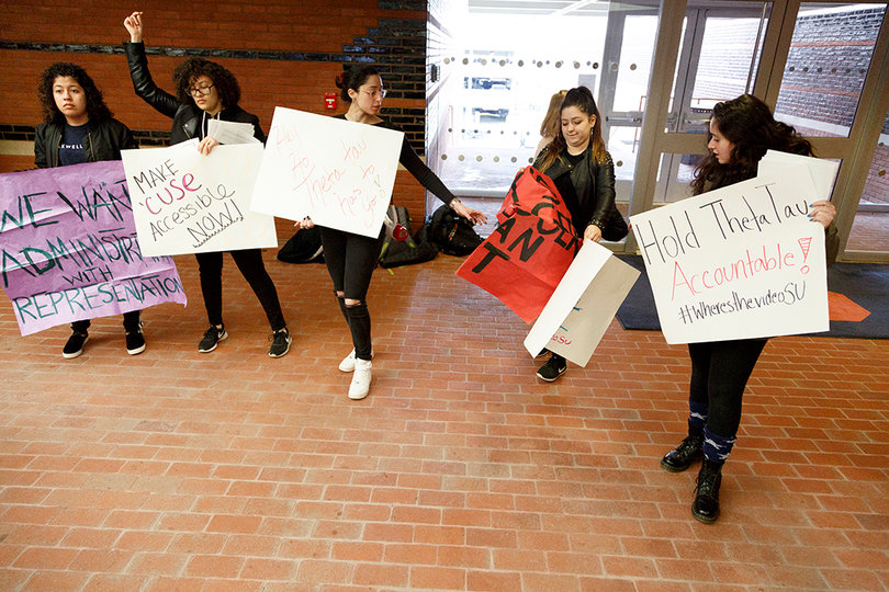 Protesters called for the students in the video to be expelled.
