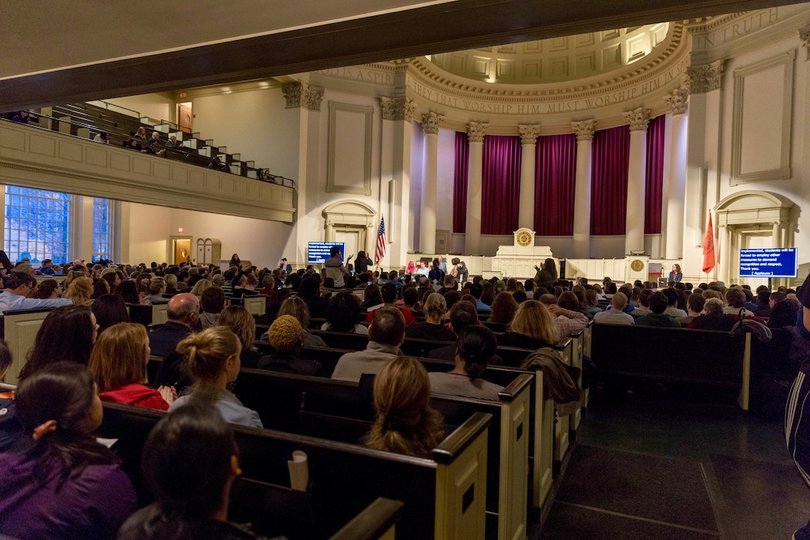 The event started in Hendricks Chapel at 7 p.m. Dozens of students filled the pews of the chapel.