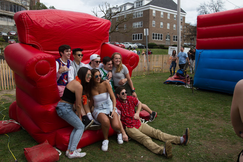 Students posed on an inflatable giant red chair and received free print copies of their photo.
