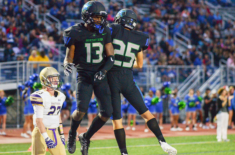 Shy'rel Broadwater (No. 13) hauled in three touchdown passes for the Northstars on Friday.