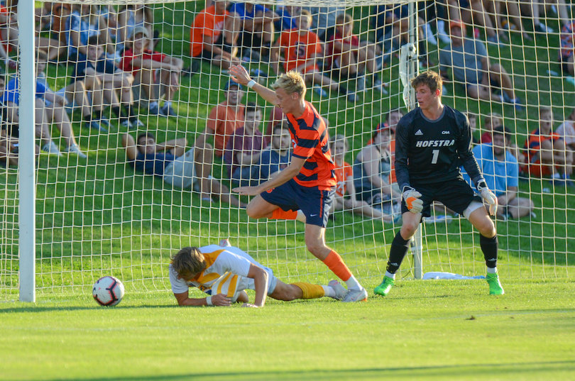 Soerlie celebrates following a goal score to break the then-scoreless tie.