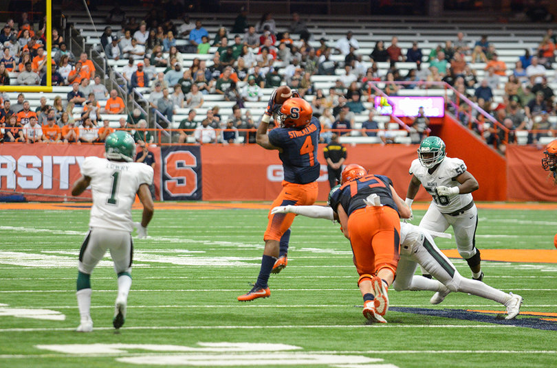 Donte Strickland makes a catch. He had two catches for eight yards in SU's rout.