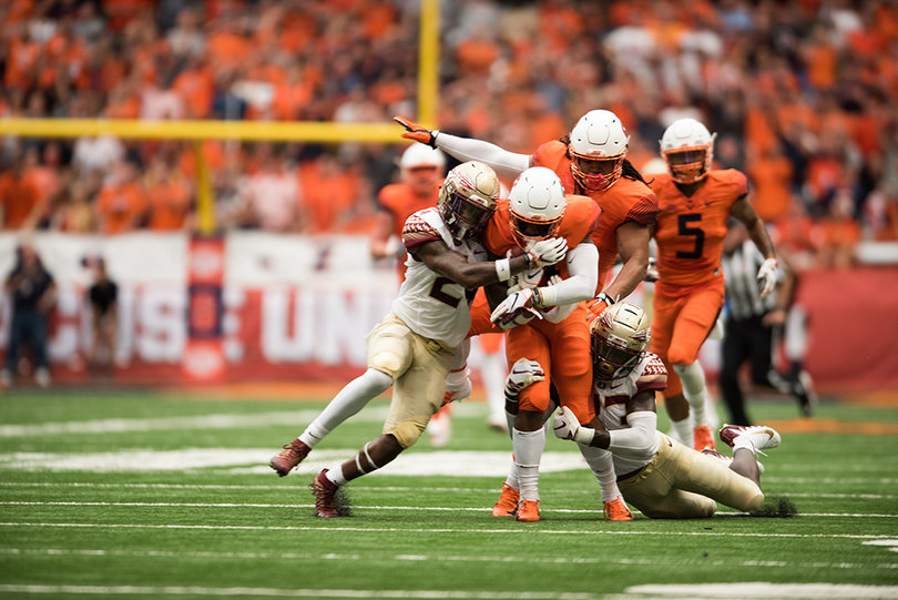 Syracuse rushed for 222 yards on 57 attempts. 
