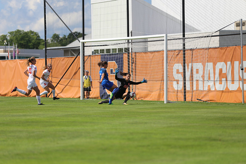 The Blue Devils scored two goals in each half. 
