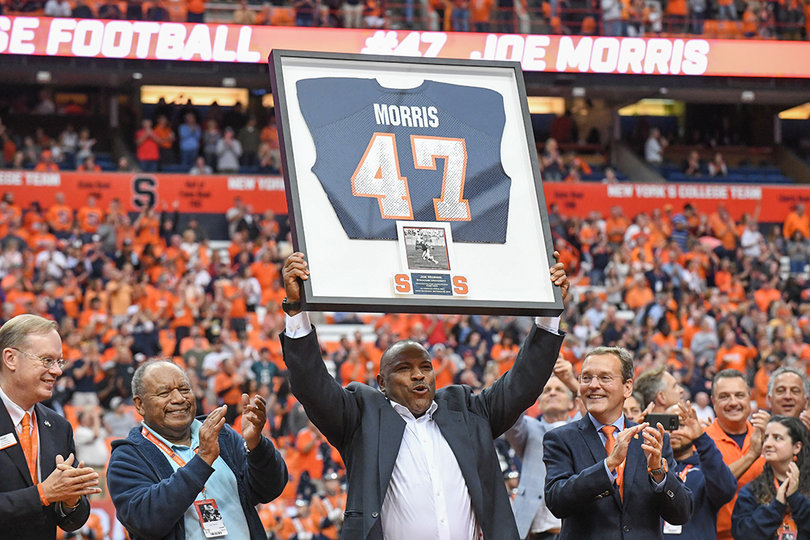 Syracuse legend Joe Morris got his No. 47 retired at halftime.