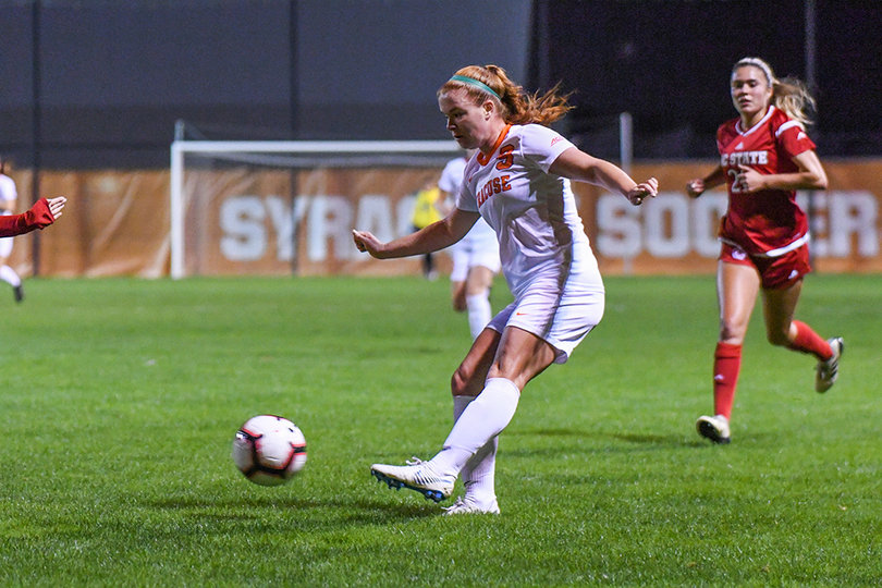 Georgia Allen plays the ball off her left foot. 