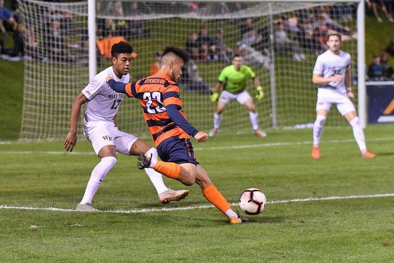 Ryan Raposo takes a shot at the goal. He only took one shot.