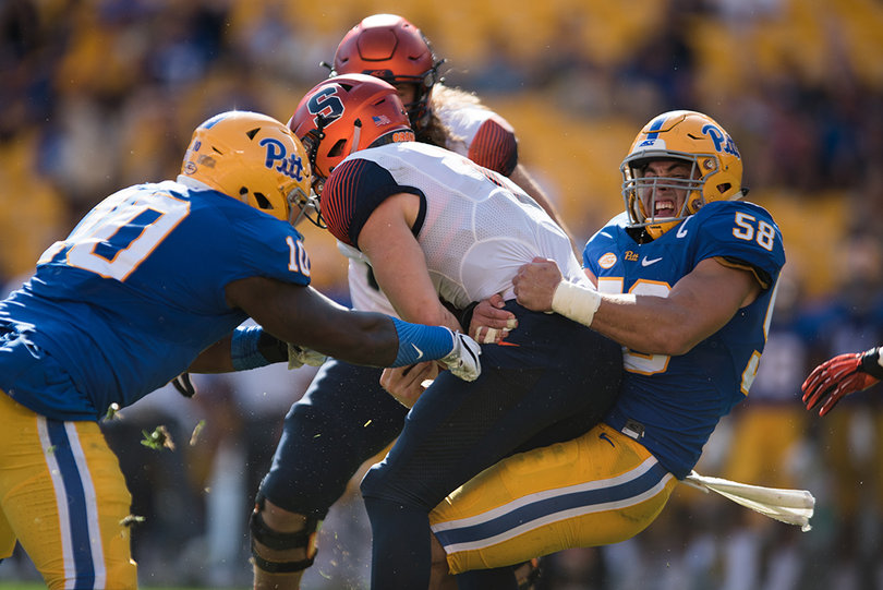 Pitt sacked Eric Dungey twice for a total loss of nine yards. 