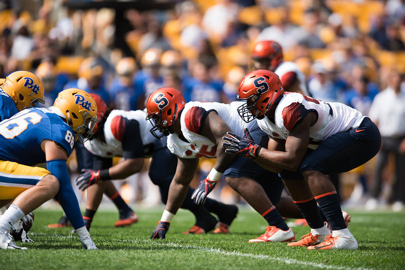 The Orange offensive line battled on Saturday, allowing two sacks. 