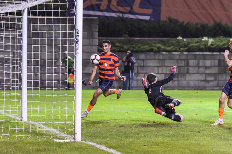 Ferrin chests the ball in the goal off a pass from Ryan Raposo.