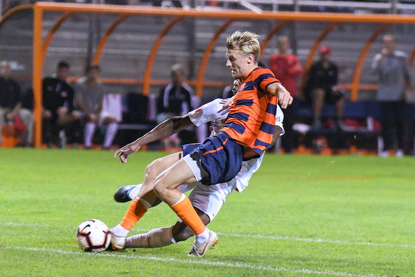 Soerlie battles for position with a Buckeyes defender.