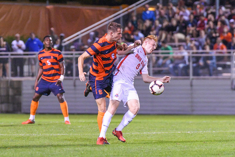 Len Zuegner battles with an Ohio State player.