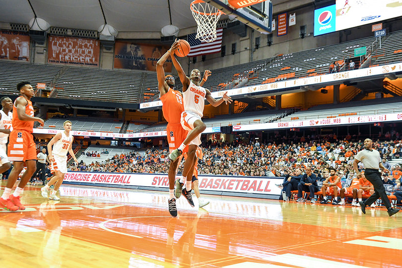 Freshman Jalen Carey goes to the basket. Carey left the game in the third quarter with an ankle injury.