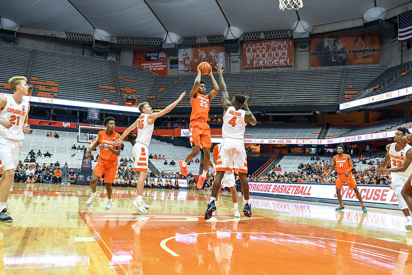 Tyus Battle, who chose to return to SU instead of going to the NBA, rises for a jumper.